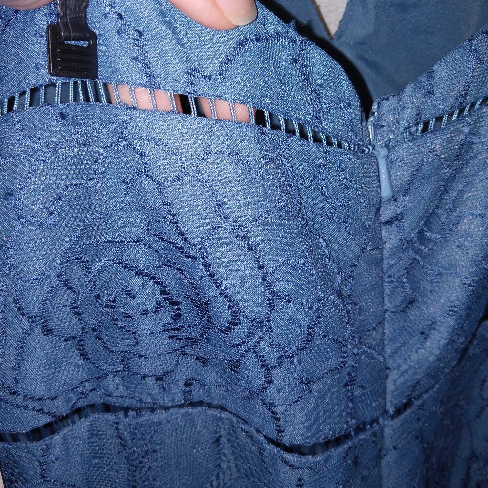 NWT DB Studio Lace A-Line Gown 16 Blue Floor Length V-Neck Formal Prom Wedding - Picture 12 of 15